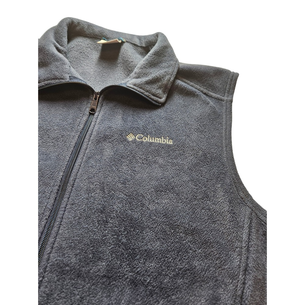 Columbia Mens Fleece Vest Full Zip Gray Charcoal Large Pockets Outdoor Hiking
